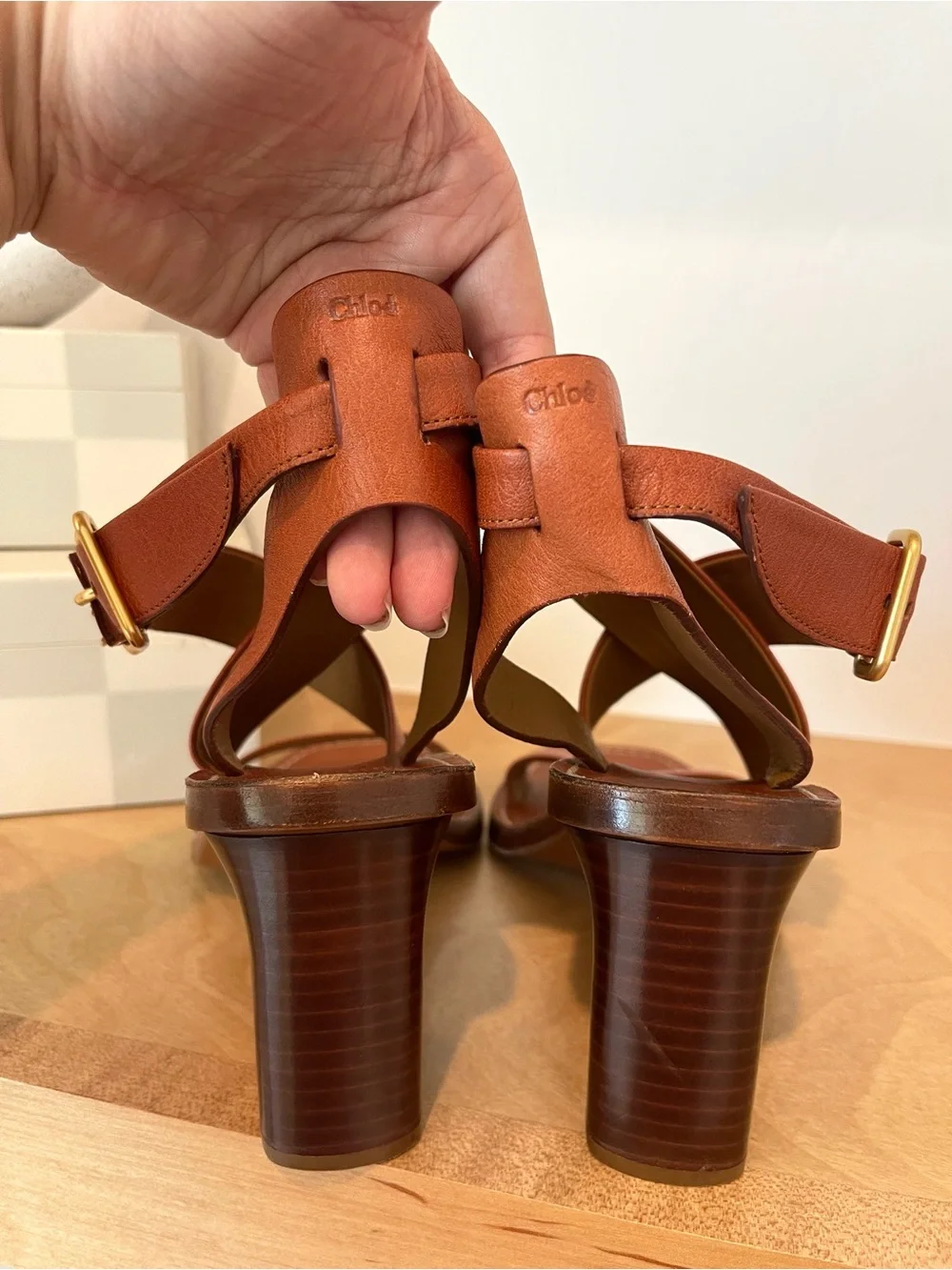 Chloe Virginia Chestnut Strappy Criss Cross Square Toe Sandals Heels Shoes 37